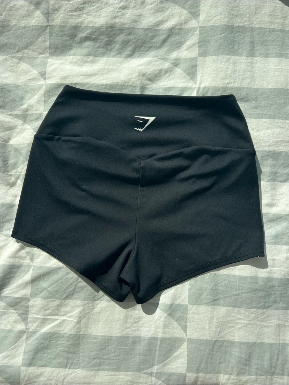 Gymshark Black High-Waist Bike Shorts with White Logo - Picture 2 of 4
